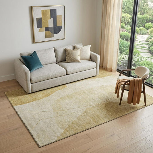 The Aurelia Washable Abstract Gold Rug