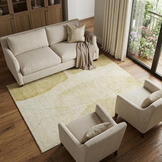 The Aurelia Washable Abstract Gold Rug