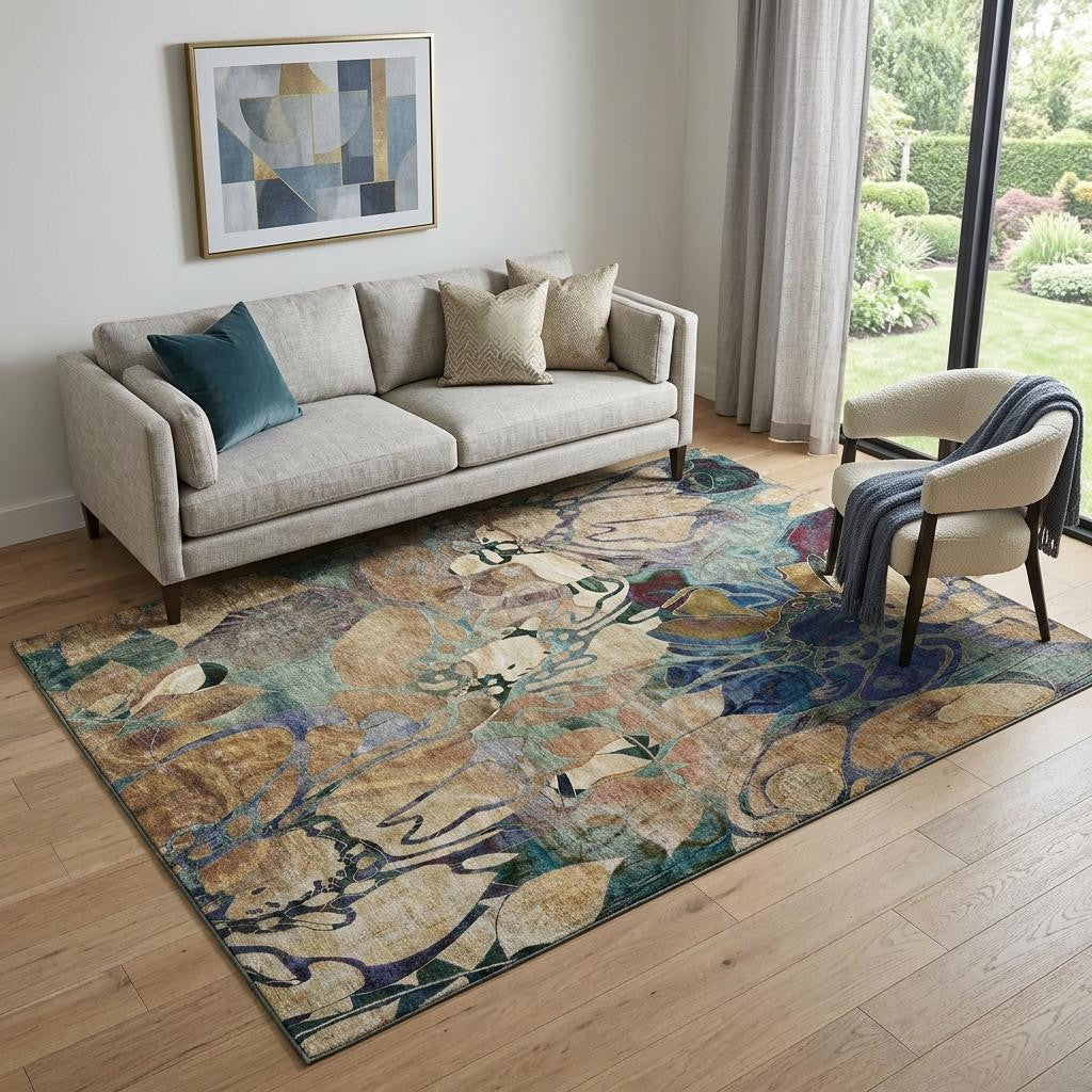 The Isla Distressed Abstract Washable Rug