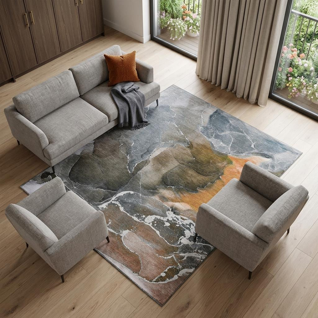 The Terran Washable Abstract Terracotta Rug