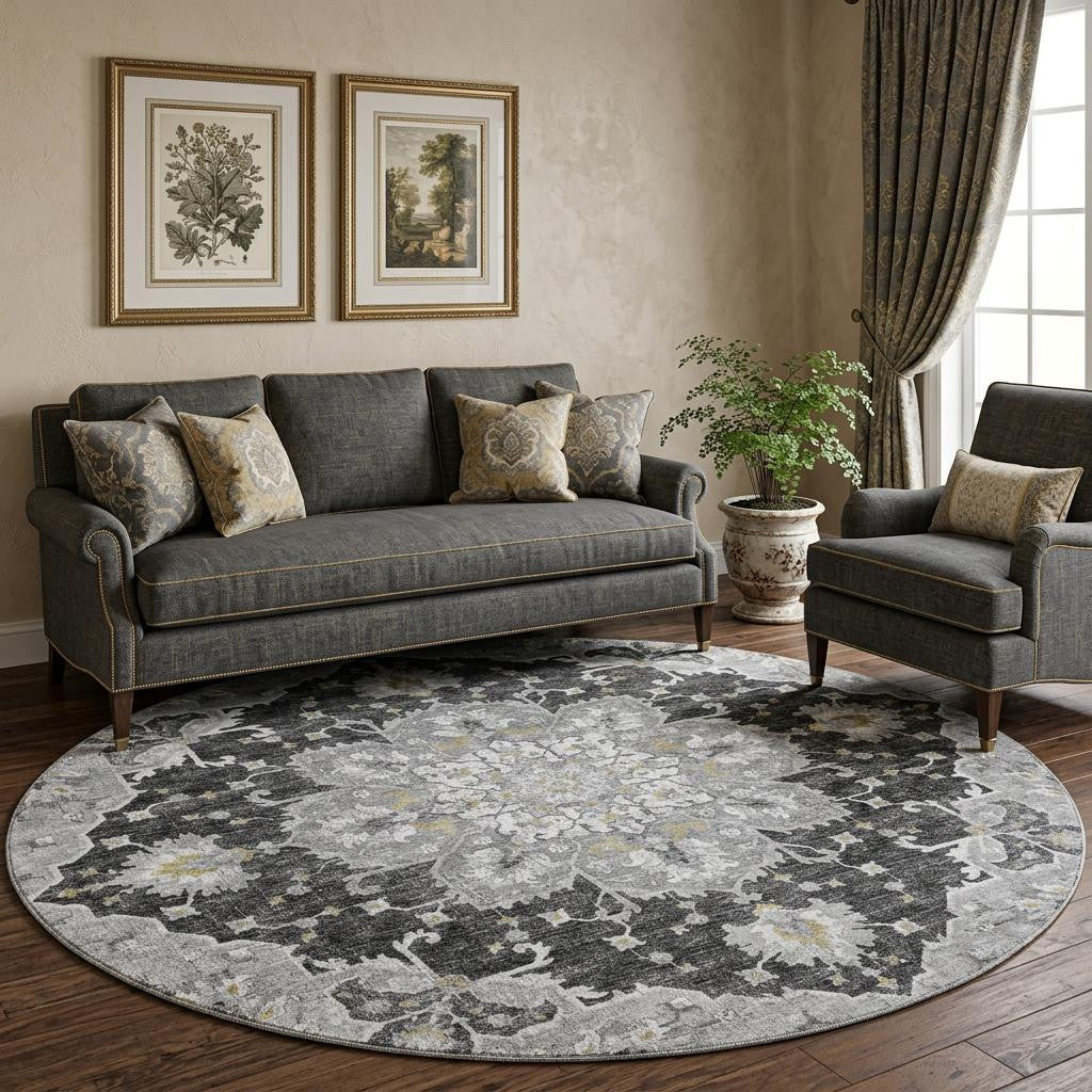 The Sterling Distressed Medallion Washable Rug