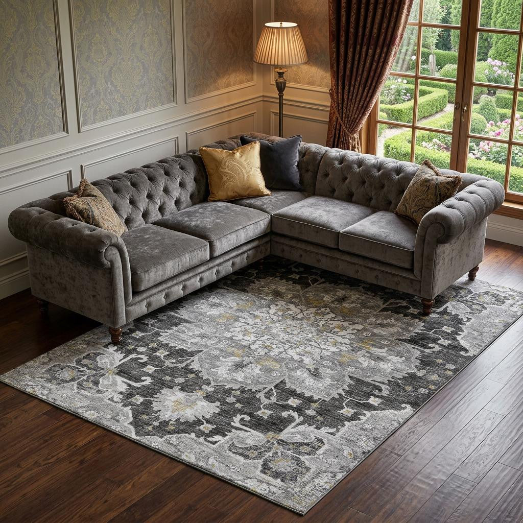 The Sterling Distressed Medallion Washable Rug