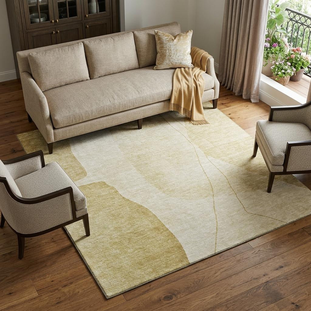 The Aurelia Washable Abstract Gold Rug