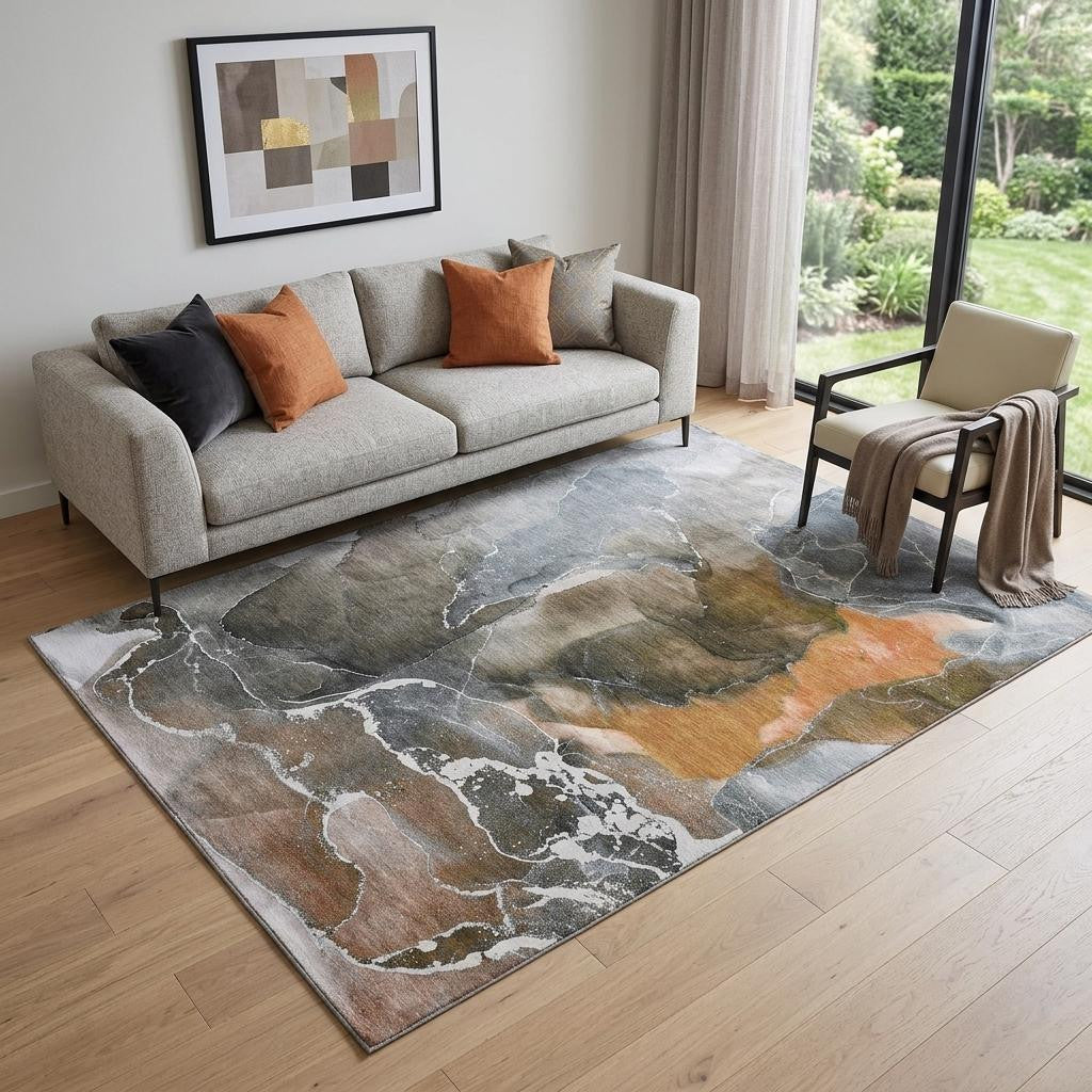 The Terran Washable Abstract Terracotta Rug