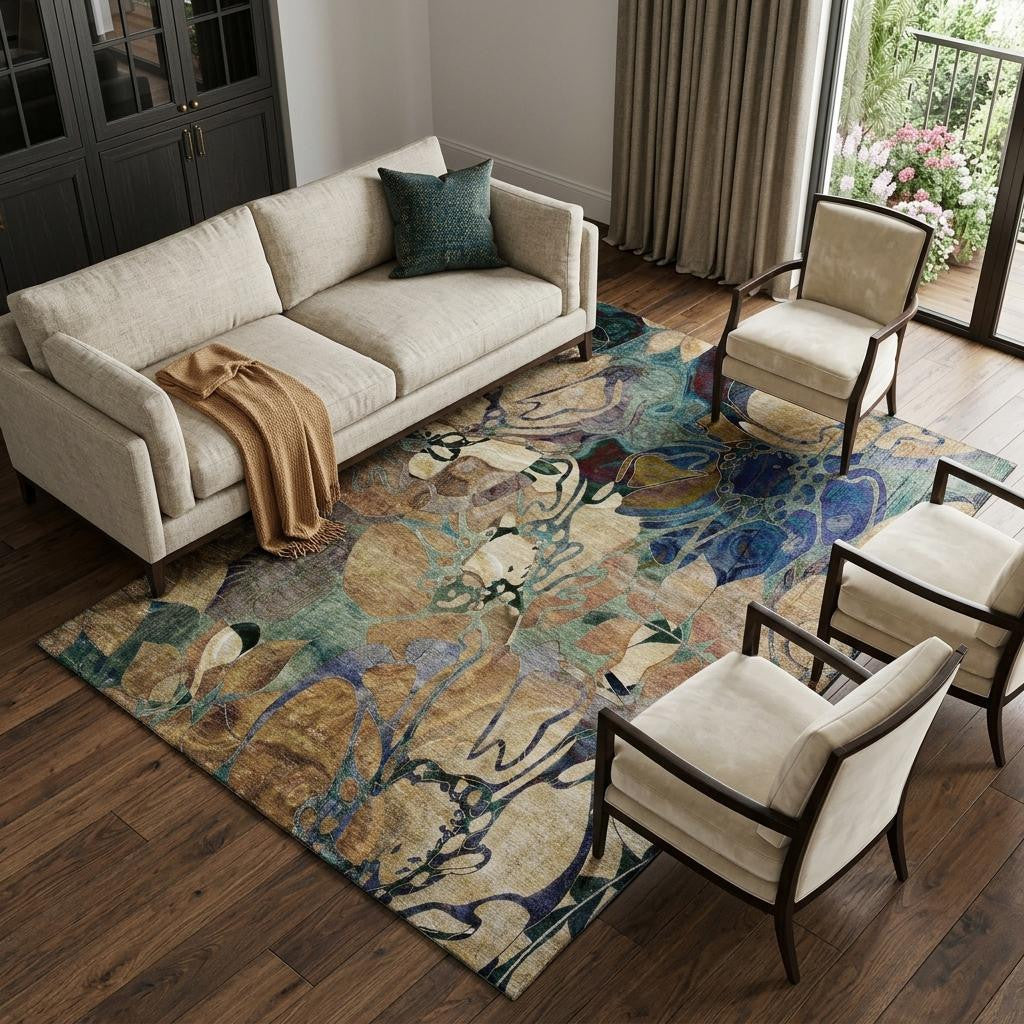 The Isla Distressed Abstract Washable Rug