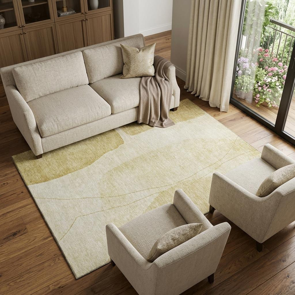 The Aurelia Washable Abstract Gold Rug
