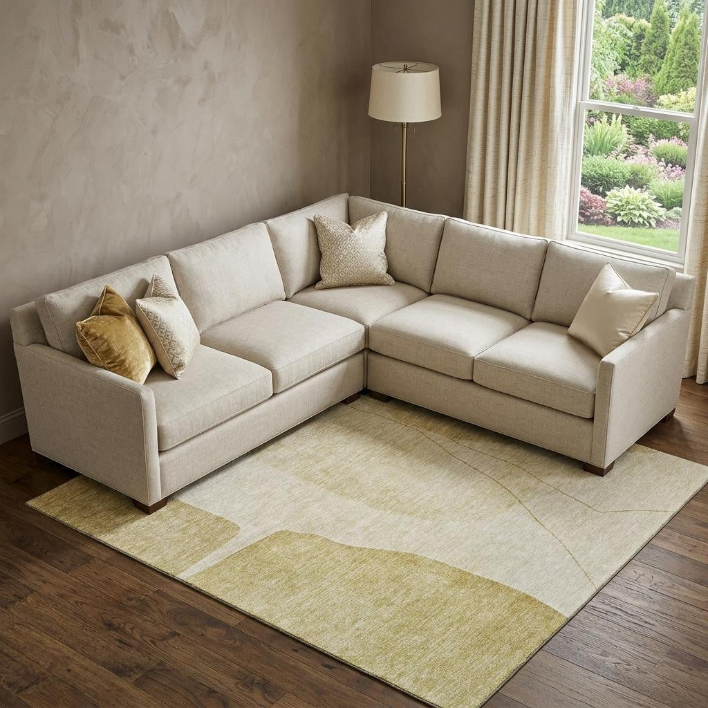 The Aurelia Washable Abstract Gold Rug
