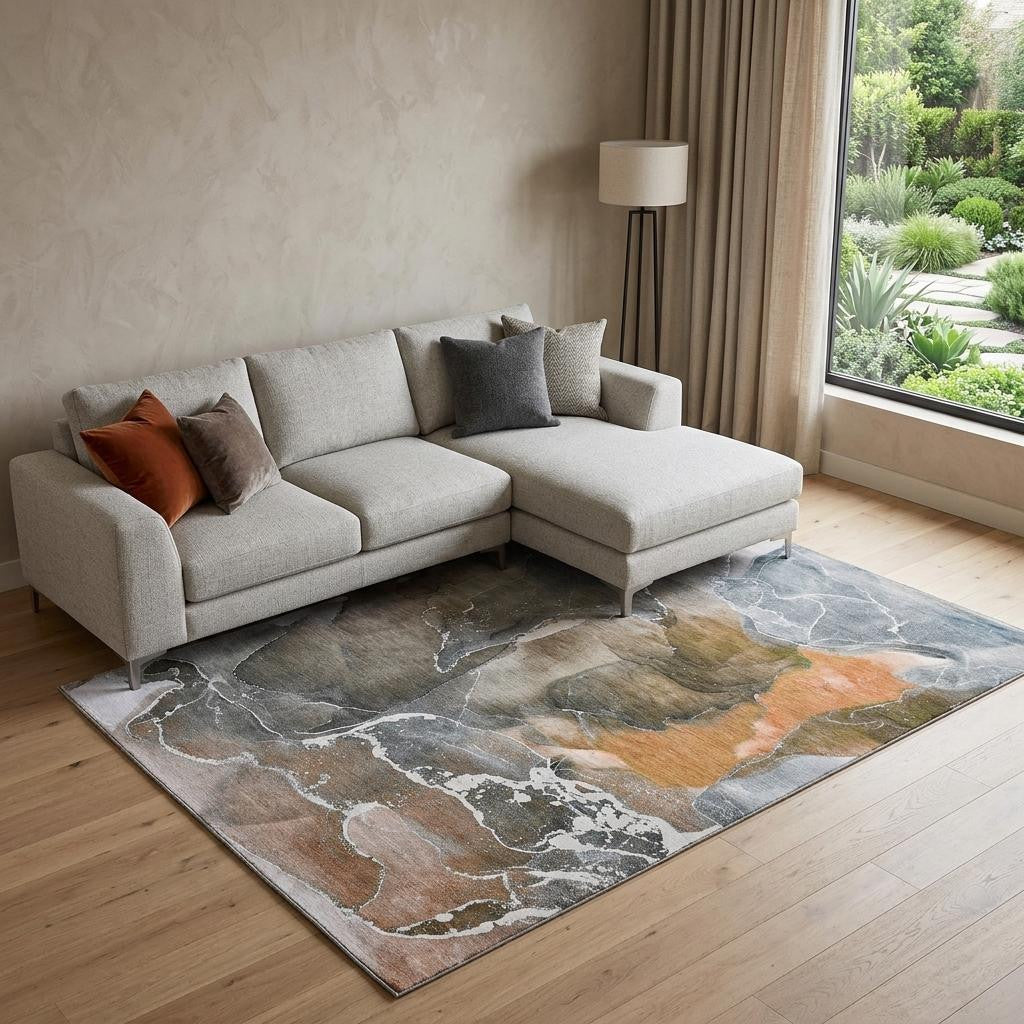 The Terran Washable Abstract Terracotta Rug