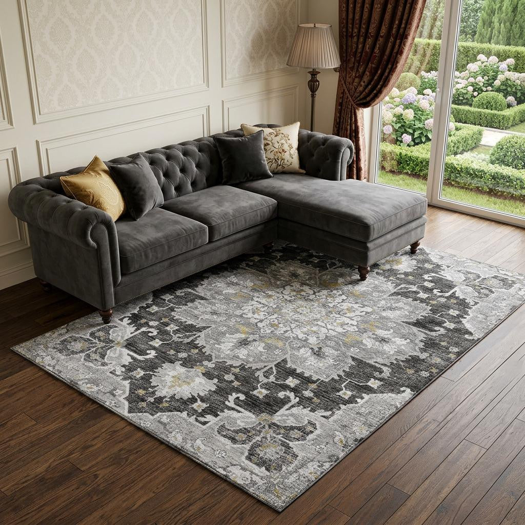 The Sterling Distressed Medallion Washable Rug