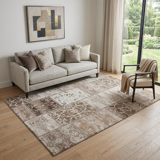 The Remi Distressed Patchwork Washable Rug