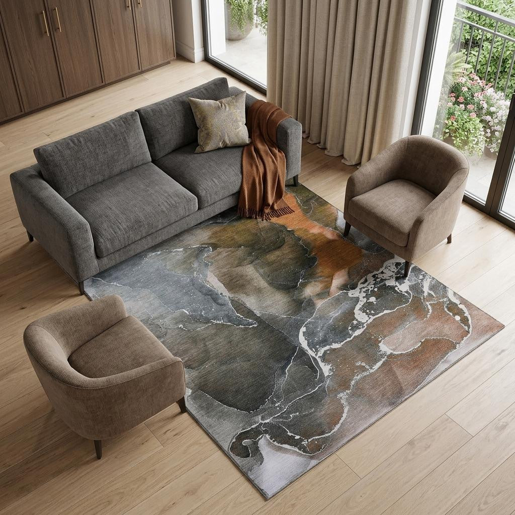 The Terran Washable Abstract Terracotta Rug