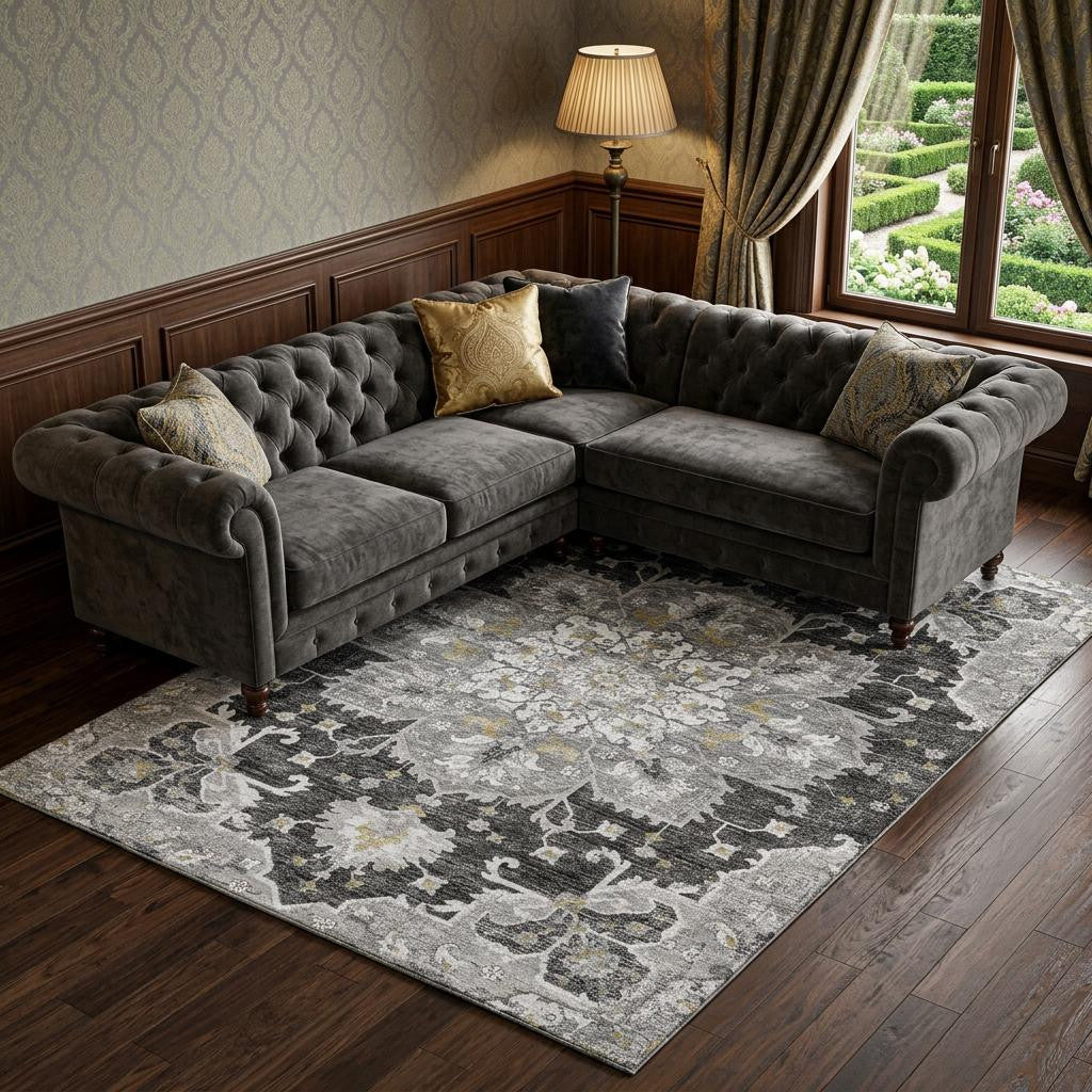 The Sterling Distressed Medallion Washable Rug
