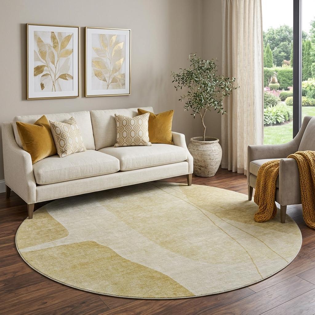 The Aurelia Washable Abstract Gold Rug