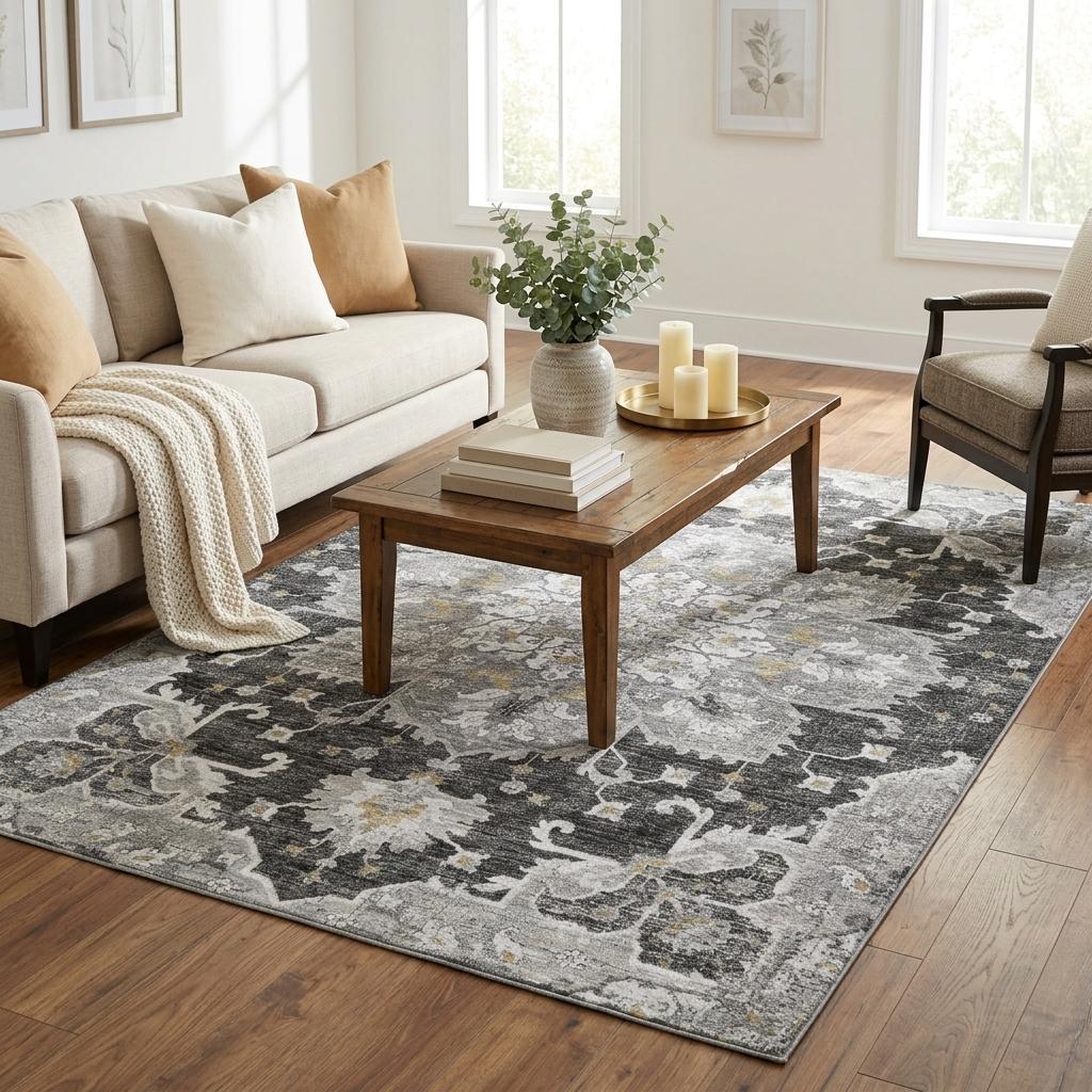 The Sterling Distressed Medallion Washable Rug