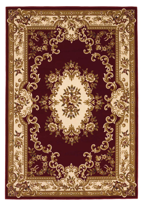 10'x13' Red Ivory Machine Woven Hand Carved Floral Medallion Indoor Area Rug