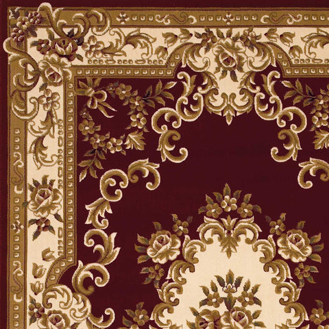 10'x13' Red Ivory Machine Woven Hand Carved Floral Medallion Indoor Area Rug