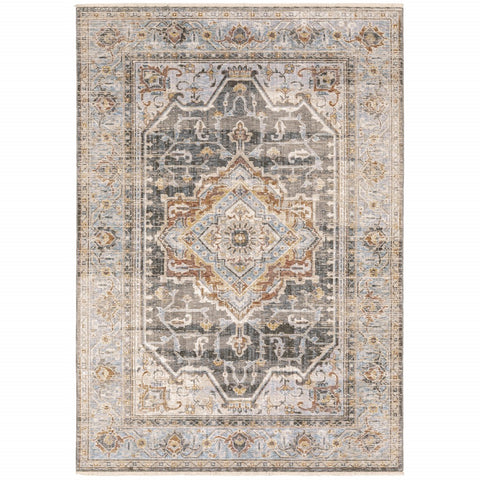3' x 5' Gray Blue Machine Woven Medallion Indoor Area Rug